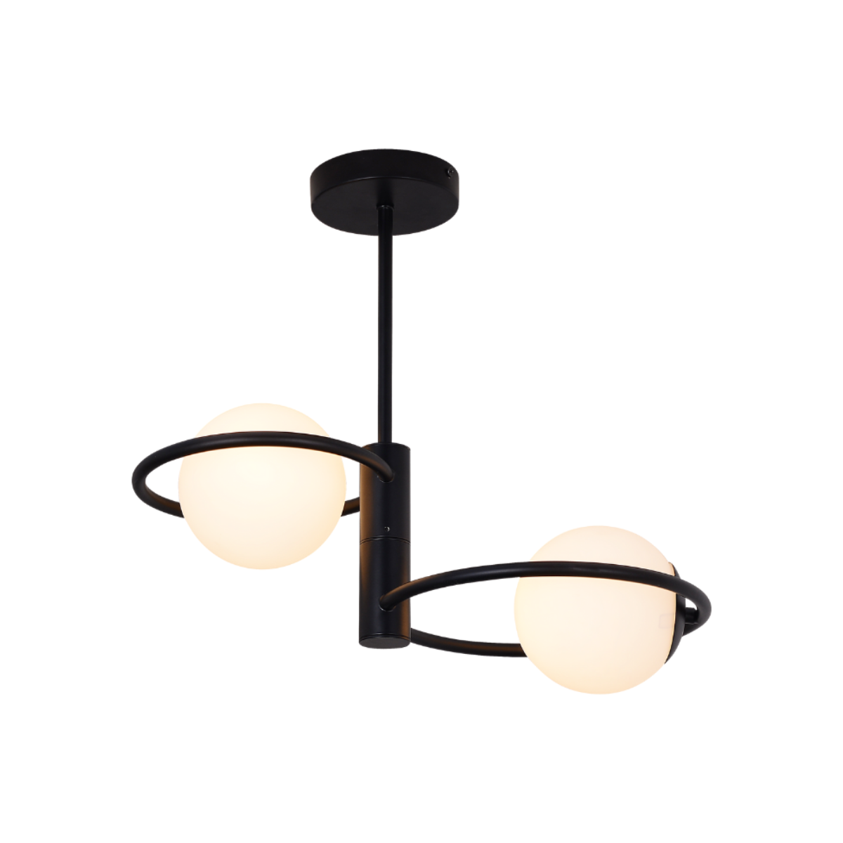 Nowoczesna czarna lampa sufitowa Dorado Ring 2 z mlecznymi kloszami